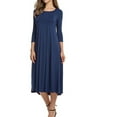 thumbnail image 1 of purcolt Women's 3/4 Sleeve Pleated Midi Dresses Fall Casual A-Line Flowy Swing Solid T Shirt Dress Cocktail Party Dress, 1 of 5