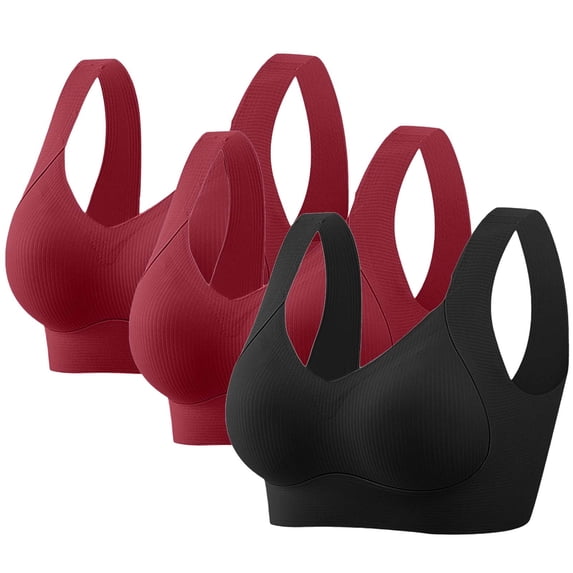 purcolt Women's 3PC Plus Size Bras No Underwire Full Coverage Support Wide Strap Seamless Wireless Everyday Bras Casual Breathable Sleepwear Bras for Large Breast