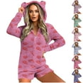 thumbnail image 1 of purcolt Women's Adult Animal Onesie Pajamas, Long Sleeve Zipper Front One Piece Fuzzy Hooded Shorts Jumpsuit Cute Bear Ear Winter Warm Sleepwear Homewear, 1 of 6