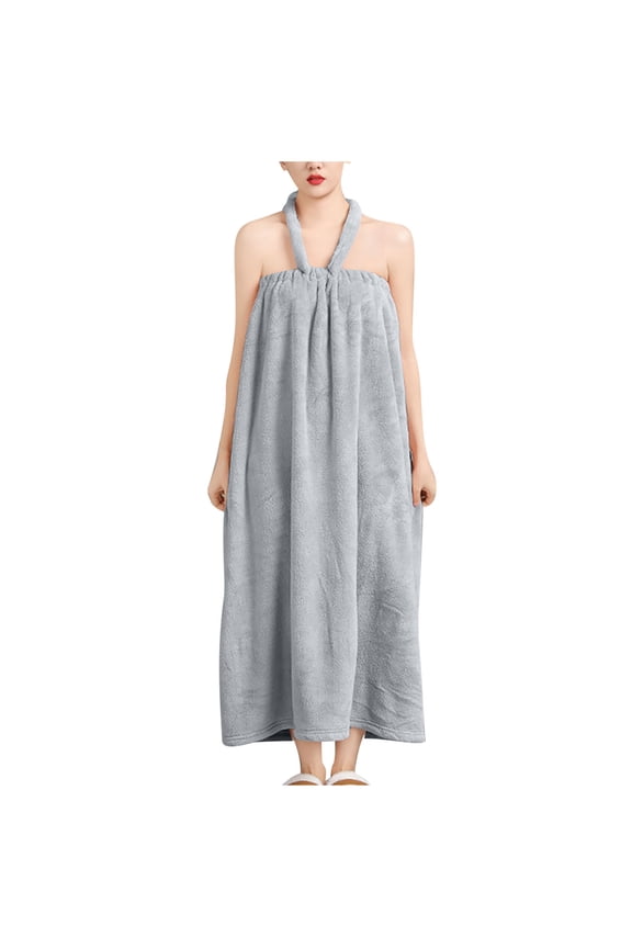 Women's Bath Wrap Towels with Strap, Coral Fleece Absorbent Spa Shower Wrap Wearable Bathrobe Beach Gym Towel Robe Body Cover Up Dressing Gown