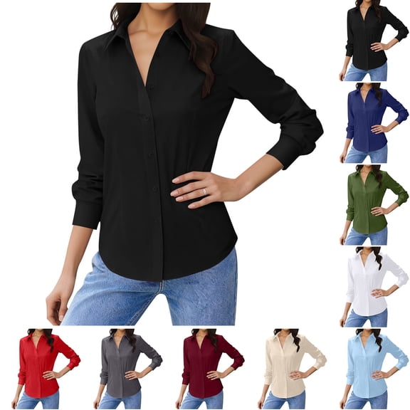 purcolt Women's Button Down Shirts Business Casual Long Sleeve Dress Shirts Wrinkle Free Collared Solid Blouses Work Office Tops