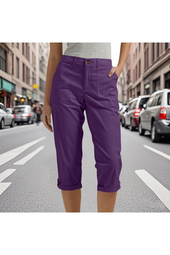Women's Cargo Capri Pants with Pockets High Waisted Stretch Shorts Lightweight Summer Pants for Travel Hiking