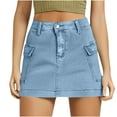 thumbnail image 1 of purcolt Women's Cargo Denim Skirt Mini Skirt Casual Slim Fit High Waist Stretchy Jean Skirt with Pockets, 1 of 7