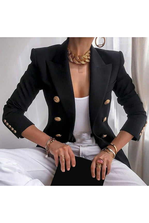 Women's Casual Elegant Button Open Front Business Blazer Solid Slim-Fit Long Sleeve Lapel Work Office Blazer Jackets Overcoat Outerwear Suit Cardigan Tops