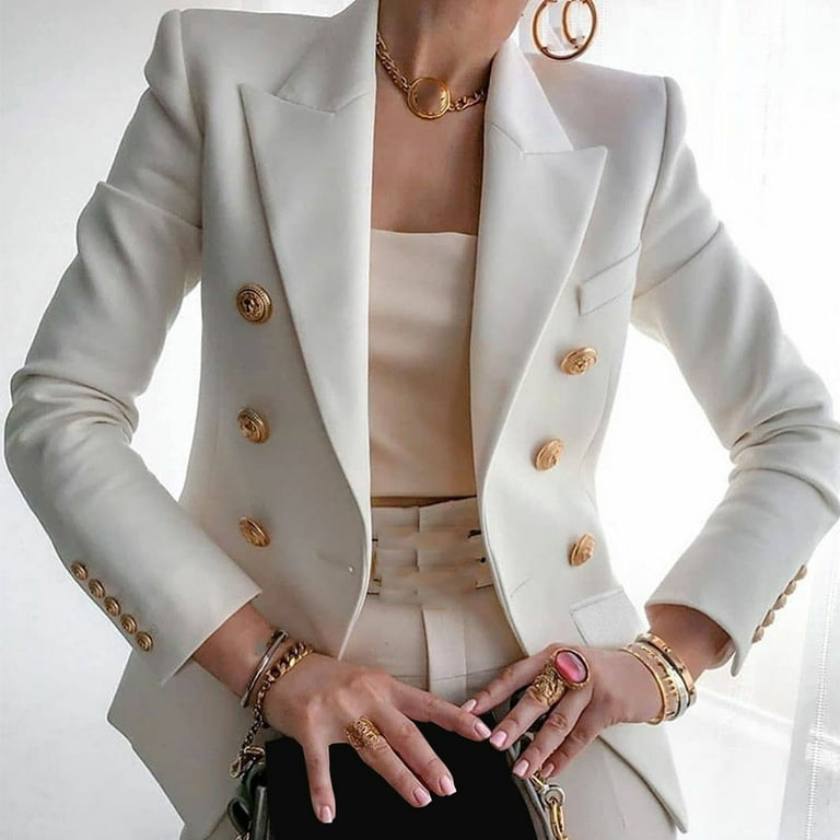 purcolt Women's Casual Elegant Button Open Front Business Blazer Solid  Slim-Fit Long Sleeve Lapel Work Office Blazer Jackets Overcoat Outerwear  Suit