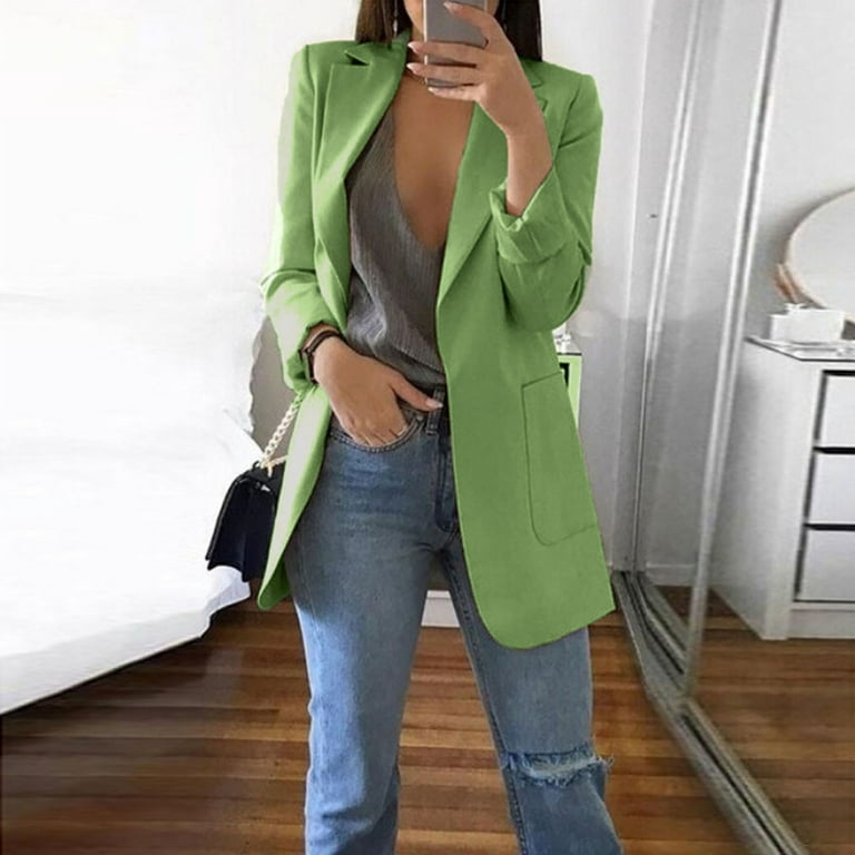 purcolt Women's Casual Plus Size Blazer Jacket Fall Lapel Collar Long  Sleeve Solid Color Work Office Suit Coat Open Front Tunic Cardigans  Business