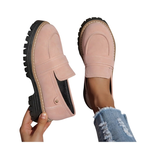 purcolt Women's Chunky Sole Flats Faux Suede Round Toe Low Heel Slip-On Casual Platform Shoes with Metal Buckle