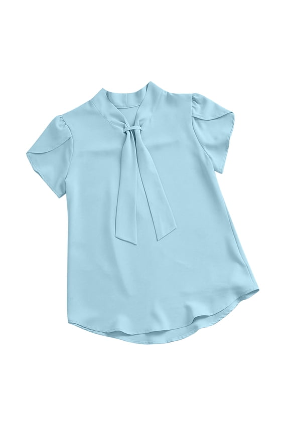 Women's Dressy Shirts Short Sleeve Bow Tie Neck Blouses Office Work Business Casual Shirts