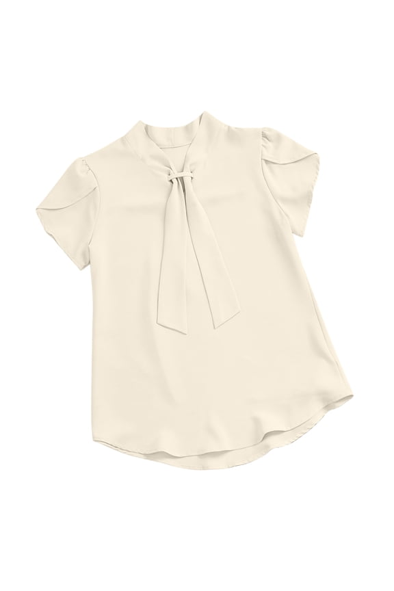 Women's Dressy Shirts Short Sleeve Bow Tie Neck Blouses Office Work Business Casual Shirts