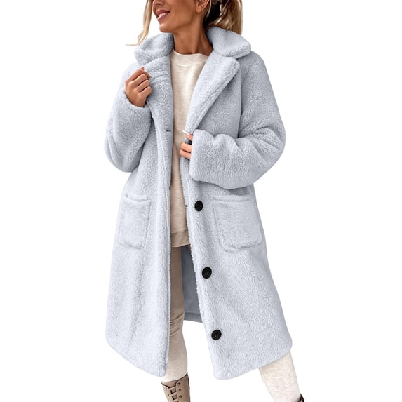 purcolt Women's Faux Fur Long Hooded Plush Coats Button Down Open Front Long Sleeve Stand Collar Cardigan Winter Warm Outerwear Jackets With Pockets