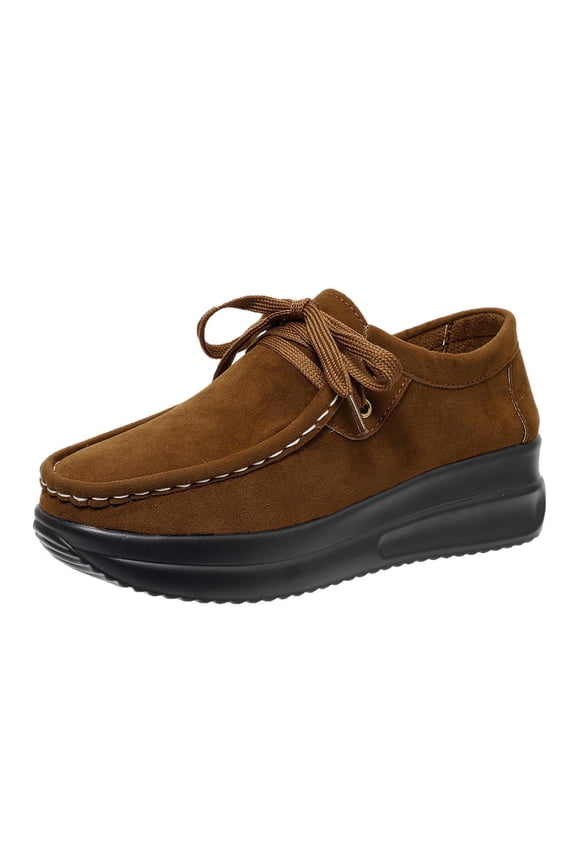 Women's Faux Suede Flats Round Toe Wedge Moccasin Shoes Slip-On Platform Flats with Detail