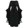 thumbnail image 1 of purcolt Women's Halloween Costumes Vintage Gothic Lace Dresses Long Flare Sleeve Coset Top A Line Square Neck Medieval Renaissance Dress, 1 of 6