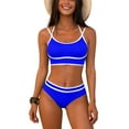 thumbnail image 1 of purcolt Women's High Waisted Bikini Sets Color Block Double-Strap Sporty Two Piece Swimsuit Beach Cheeky Bathing Suit, 1 of 7