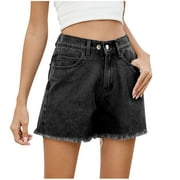 purcolt Womens High Waisted Denim Shorts Straight Leg Stretchy Jean Shorts Summer Hot Pants with Pockets
