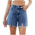 thumbnail image 1 of purcolt Women's High Waisted Jean Shorts Straight Leg Frayed Split Denim Shorts Summer Casual Stretchy Jorts with Pockets, 1 of 7