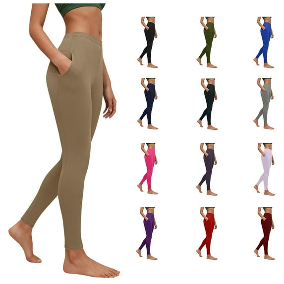 purcolt Women's High Waisted Leggings Tummy Control Yoga Pants Buttery Soft Running Athletic Workout Tight Pants with Pockets Khaki M