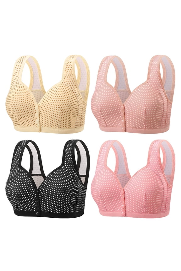 Women's Large Bust Front Closure Bras Dots Push Up Bra No Underwire Full Coverage Comfort Bras Casual Soft Everyday Mastectomy Bralettes