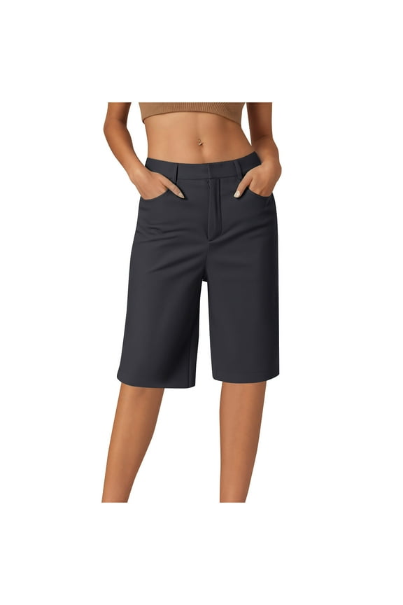 Women's Long Hiking Cargo Shorts Below Knee Length Stretch Casual Business Work Shorts Lightweight Quick Dry Bermuda Shorts with Pockets