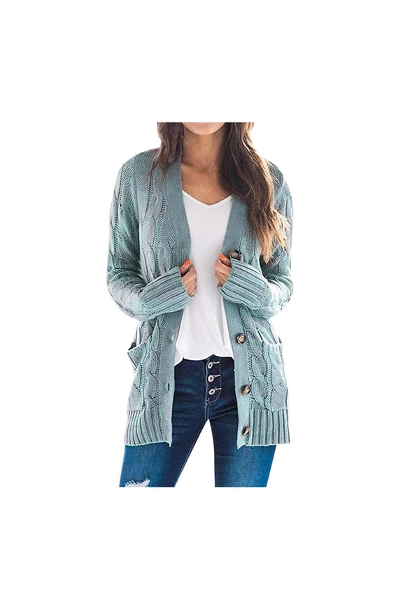 purcolt Women's Long Sleeve Button Down Cable Knit Chunky Cardigan Sweaters with Pockets Casual Open Front Lightweight Cardigan Sweaters Outerwear Coats
