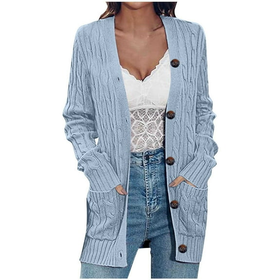 purcolt Women's Long Sleeve Cable Knit Chunky Cardigan Sweaters Button Down Casual Open Front Cardigan Sweaters Outerwear Coats with Pockets
