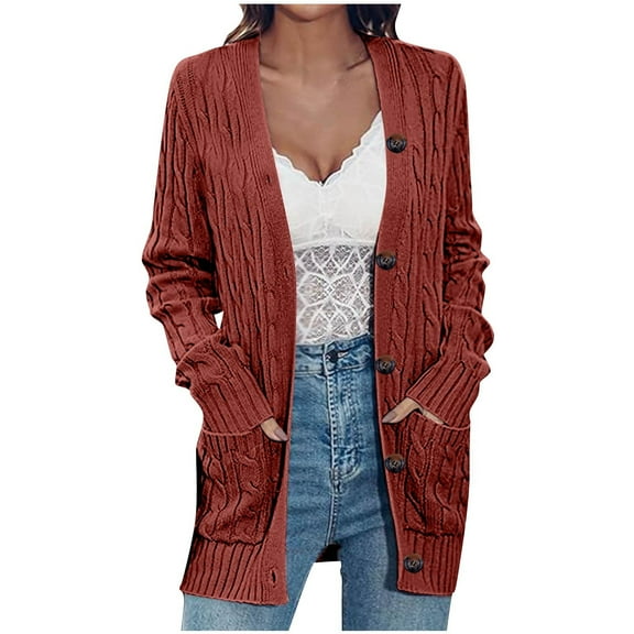 purcolt Women's Long Sleeve Cable Knit Chunky Cardigan Sweaters Button Down Casual Open Front Cardigan Sweaters Outerwear Coats with Pockets