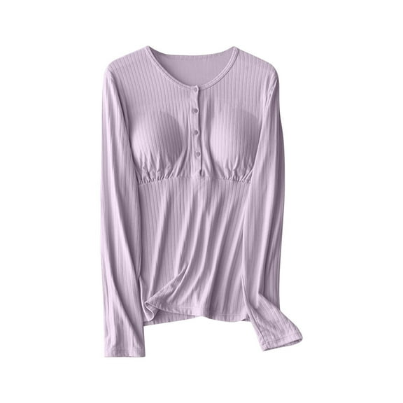 purcolt Women's Maternity Shirts for Breastfeeding Long Sleeve Buttons Comfy Cotton Ribbed Pregnancy Tops Mama Clothes