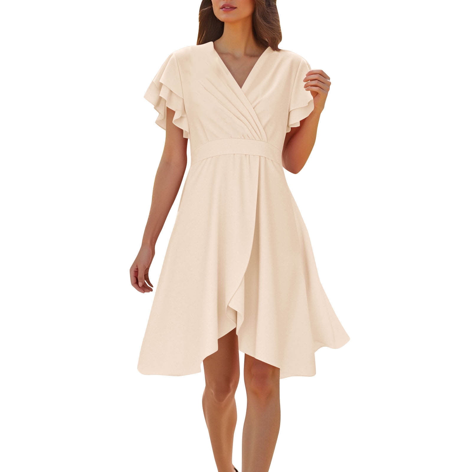 purcolt Women's Midi Dress Elegant Classy Ruffle Sleeve V Neck Cocktail ...