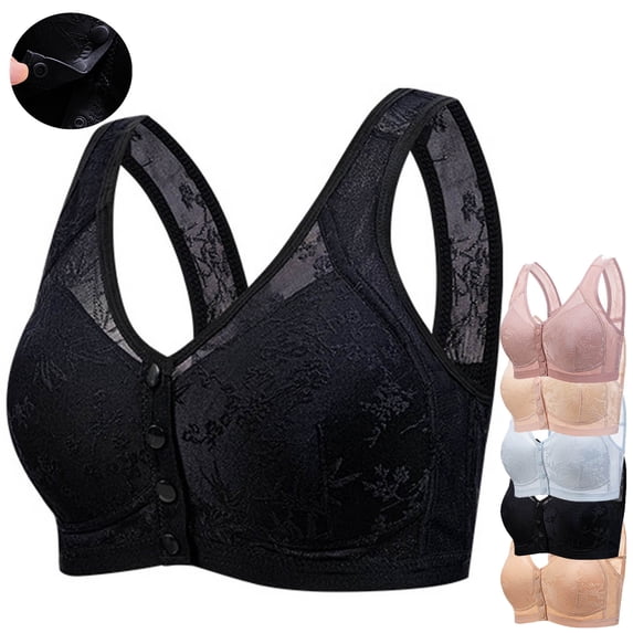 purcolt Women's No Underwire Bras Full Coverage Push Up Supportive Lace Embroidery Front Closure Bras Casual Breathable Comfort Wireless Bras