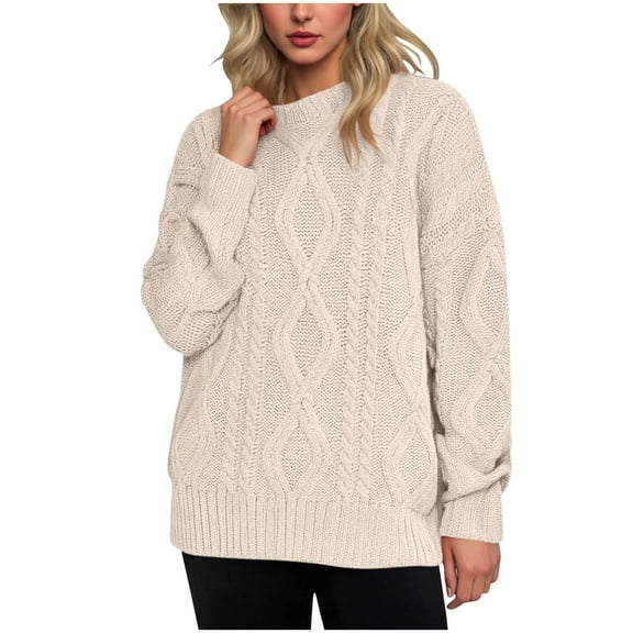 purcolt Women's Oversized Cable Knit Crewneck Sweaters Long Sleeve Soft Warm Chunky Pullover Sweater