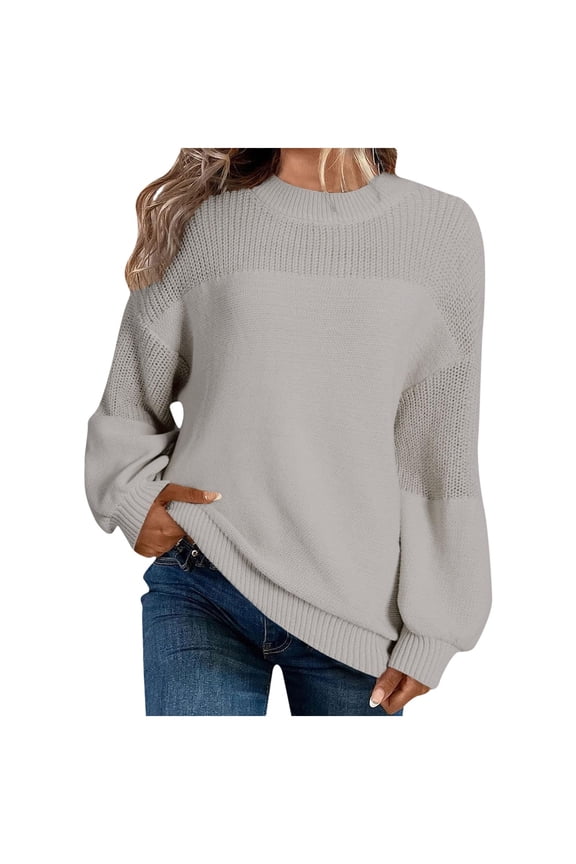 Women's Oversized Sweaters Lantern Long Sleeve Mock Neck Jumper Tops Fall Winter Warm Chunky Knit Pullover Sweater