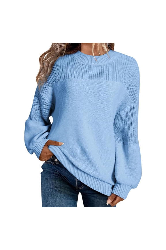 Women's Oversized Sweaters Lantern Long Sleeve Mock Neck Jumper Tops Fall Winter Warm Chunky Knit Pullover Sweater