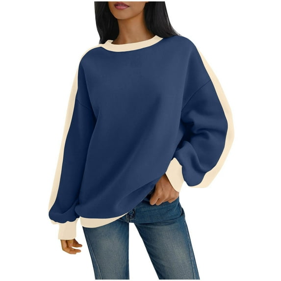 purcolt Women's Oversized Sweatshirt Long Sleeve Casual Crewneck Color Block Pullover Tops Casual Comfy Fall Fashion Winter Clothes