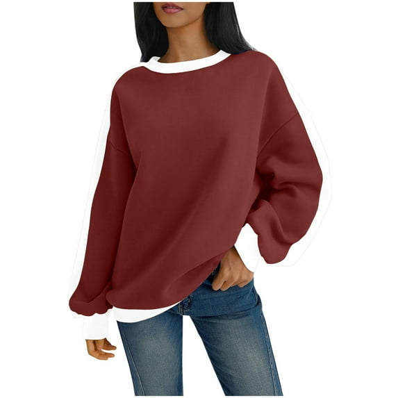 purcolt Women's Oversized Sweatshirt Long Sleeve Casual Crewneck Color Block Pullover Tops Casual Comfy Fall Fashion Winter Clothes