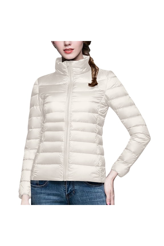 Women's Packable Puffer Jacket Stand Collar Slim Fit Lightweight Quilted Padded Coats Winter Warm Jacket with Pockets