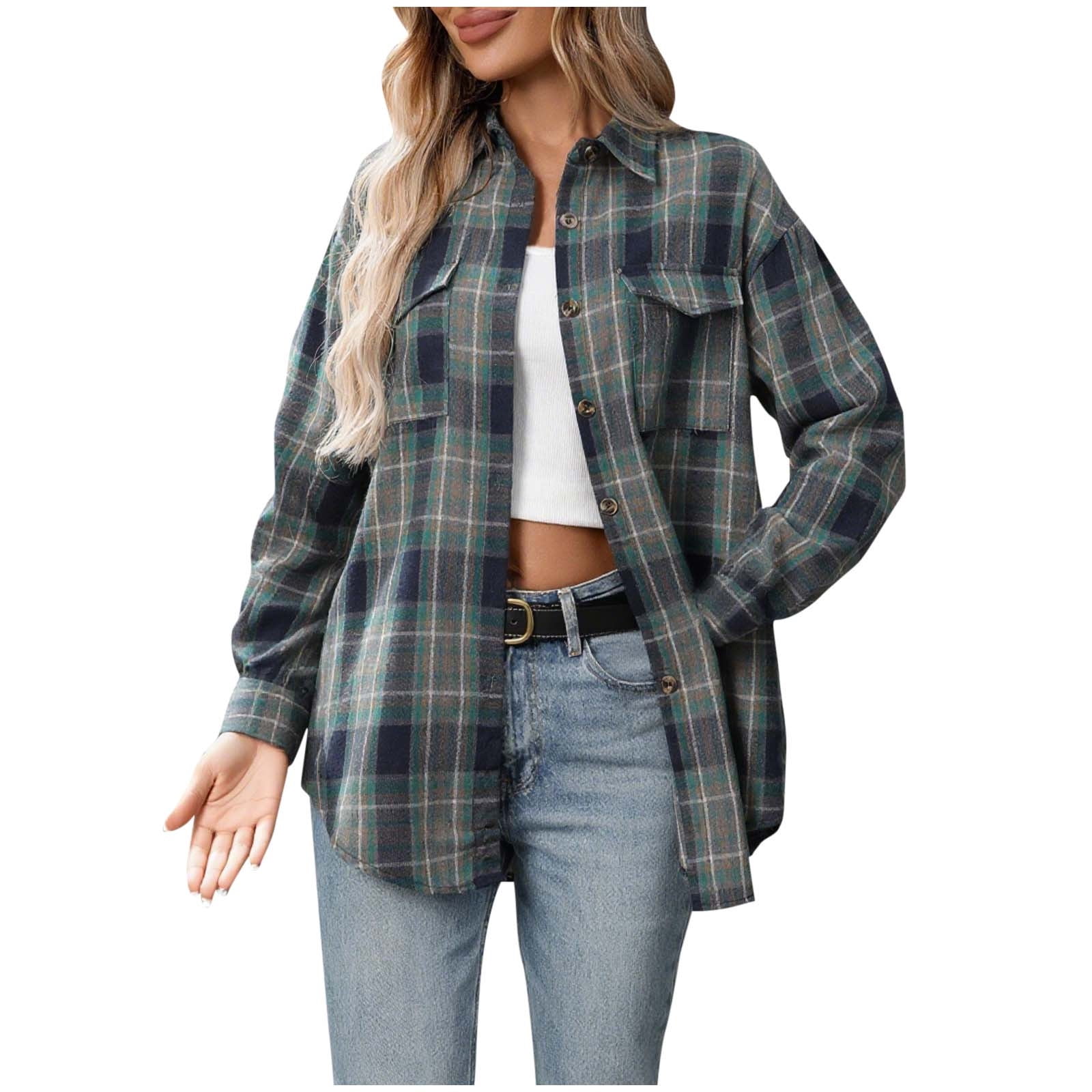 purcolt Women's Plaid Shirt Casual Button Down Long Sleeve Lapel ...