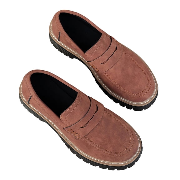 purcolt Women's Platform Shoes Round Toe Low Heel Chunky Sole Slip-On Business Flats for Work Walking