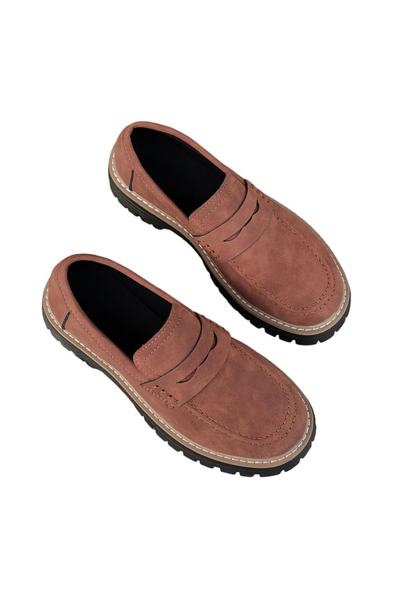 Women's Platform Shoes Round Toe Low Heel Chunky Sole Slip-On Business Flats for Work Walking