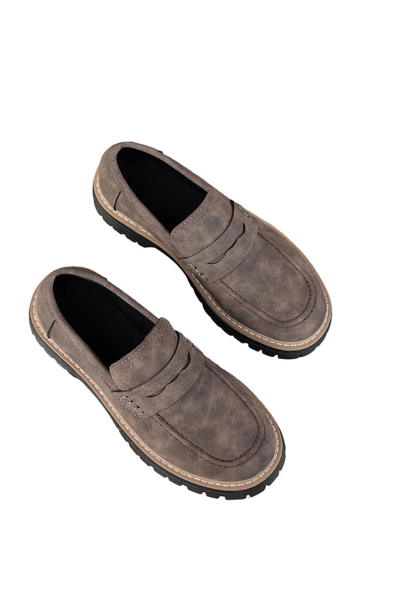 Women's Platform Shoes Round Toe Low Heel Chunky Sole Slip-On Business Flats for Work Walking