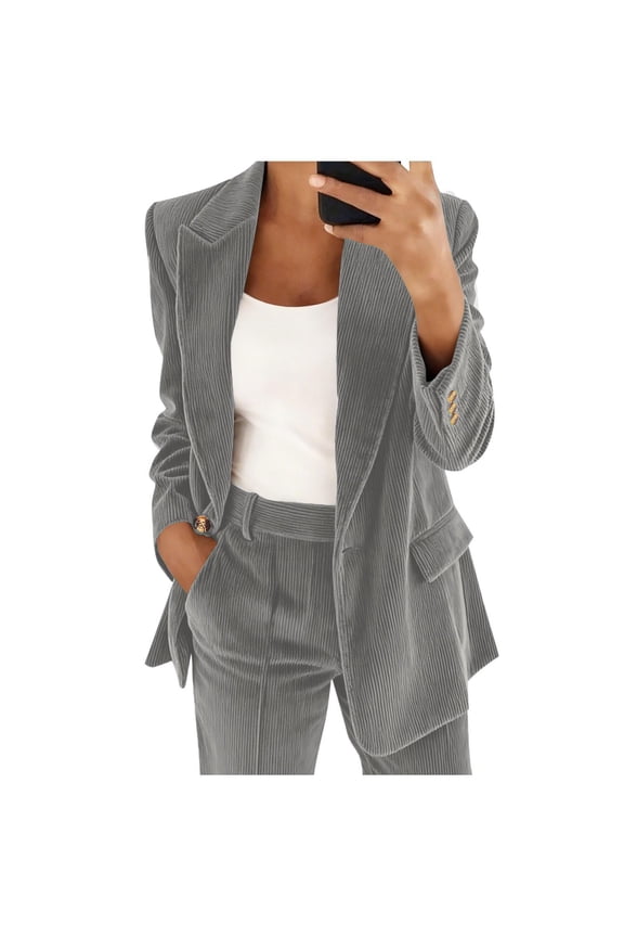 Women's Corduroy Blazers Open Front Long Sleeve Notched Lapel Work Office Suit Jackets Business Casual Cardigan Jacket with Pockets
