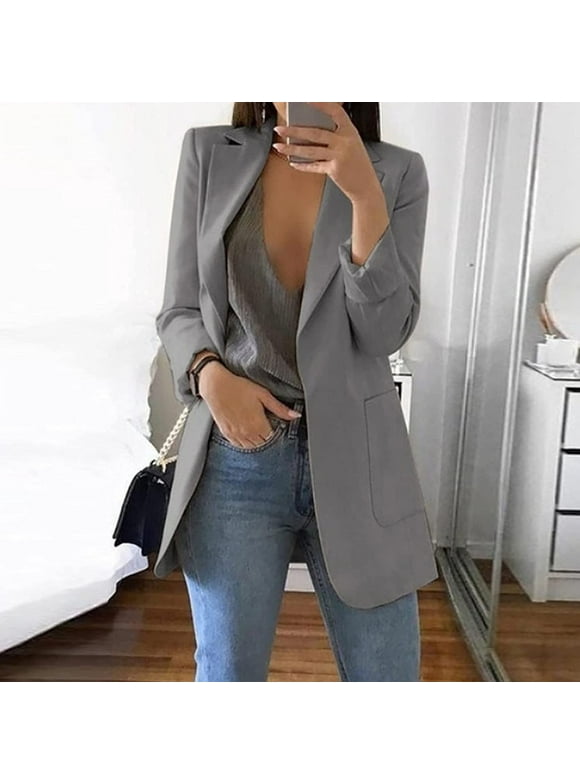 purcolt Women's Plus Size Casual Solid Long Blazers Open Front Long Sleeve Lapel Pocket Work Office Blazer Jackets Business Blazer Oversized Cardigan Overcoat Suit