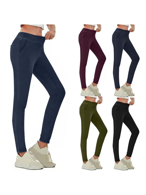 Women's Plus Size Jeans Pants Elastic High Waist Slim Fit Pants Casual Workout Yoga Denim Leggings Pants with Pockets