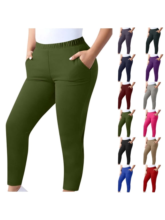 Women's Plus Size Leggings Elastic High Waist Stretch Pants Casual Pull-on Comfort Workout Yoga Pants with Pockets