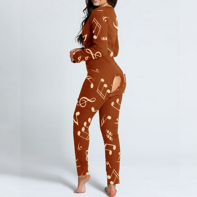 purcolt Women s Plus Size Sexy Onesie Pajamas Button Down Butt Flap Jumpsuit Sleepwear Deep V Neck Long Sleeve Bodycon Bodysuit Back Flap One Piece