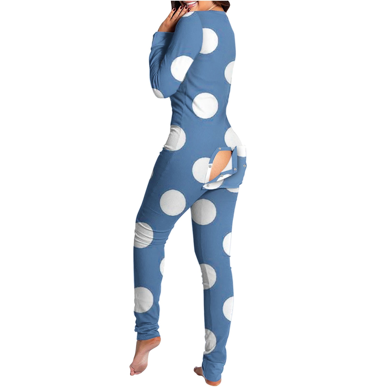 purcolt Women's Plus Size Sexy V Neck Adult Onesie Bodysuit Pajamas Butt  Flap Long Sleeve Jumpsuit Overall Sleepwear Print Button One Piece Bodycon  Rompers Nightwear 