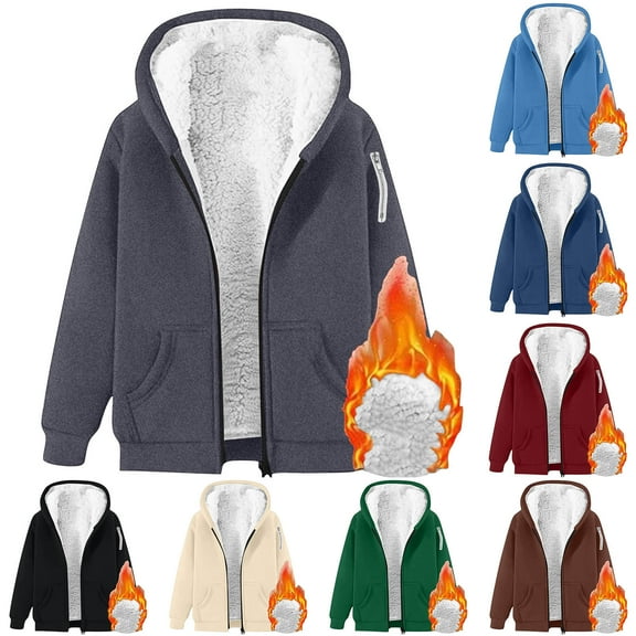 purcolt Women's Plus Size Sherpa-Lined Fleece Hoodie Casual Full Zip Up Hooded Sweatshirt Jacket Coat with Pockets Black L