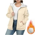 thumbnail image 1 of purcolt Women's Plus Size Sherpa-Lined Fleece Hoodie Casual Full Zip Up Hooded Sweatshirt Jacket Coat with Pockets Khaki 4XL, 1 of 9