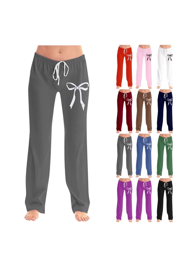 Women's Plus Size Sweatpants Graphic Bow Print Elastic High Waisted Drawstring Straight Leg Sweatpants with Pockets