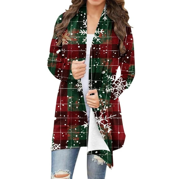 purcolt Women's Plus Size Ugly Christmas Sweater Long Sleeve Xmas Graphic Open Front Kimono Cardigans Soft Funny Xmas Knitted Coat Outwear