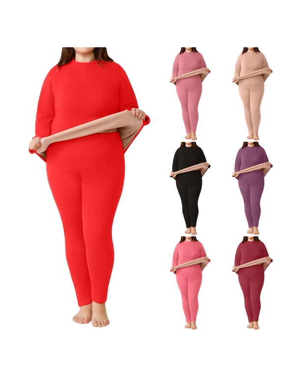 Women's Plus Size Underwear Set Fleece Lined Base Layer Shirts and Leggings Casual Warm Winter Cold Weather Ski Snow Thermal Set