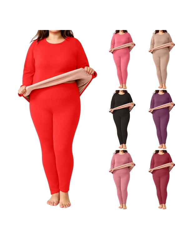 Women's Plus Size Underwear Set Fleece Lined Base Layer Shirts and Leggings Casual Warm Winter Cold Weather Ski Snow Thermal Set